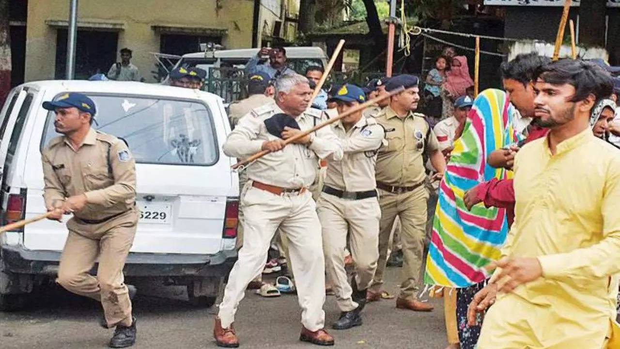 Cops lathi charge residents who tried to storm a police station to attack a man arrested for murdering a child in Indore on Friday