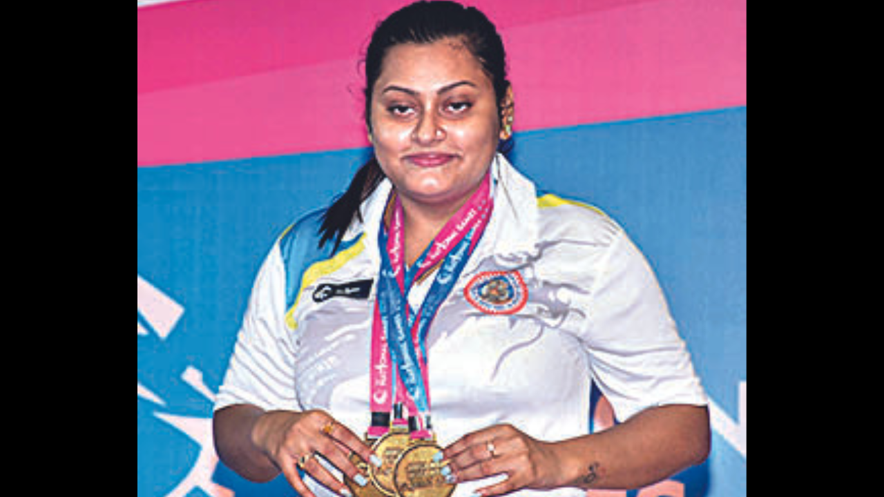 Sutirtha Mukherjee with her medals in Surat on Saturday