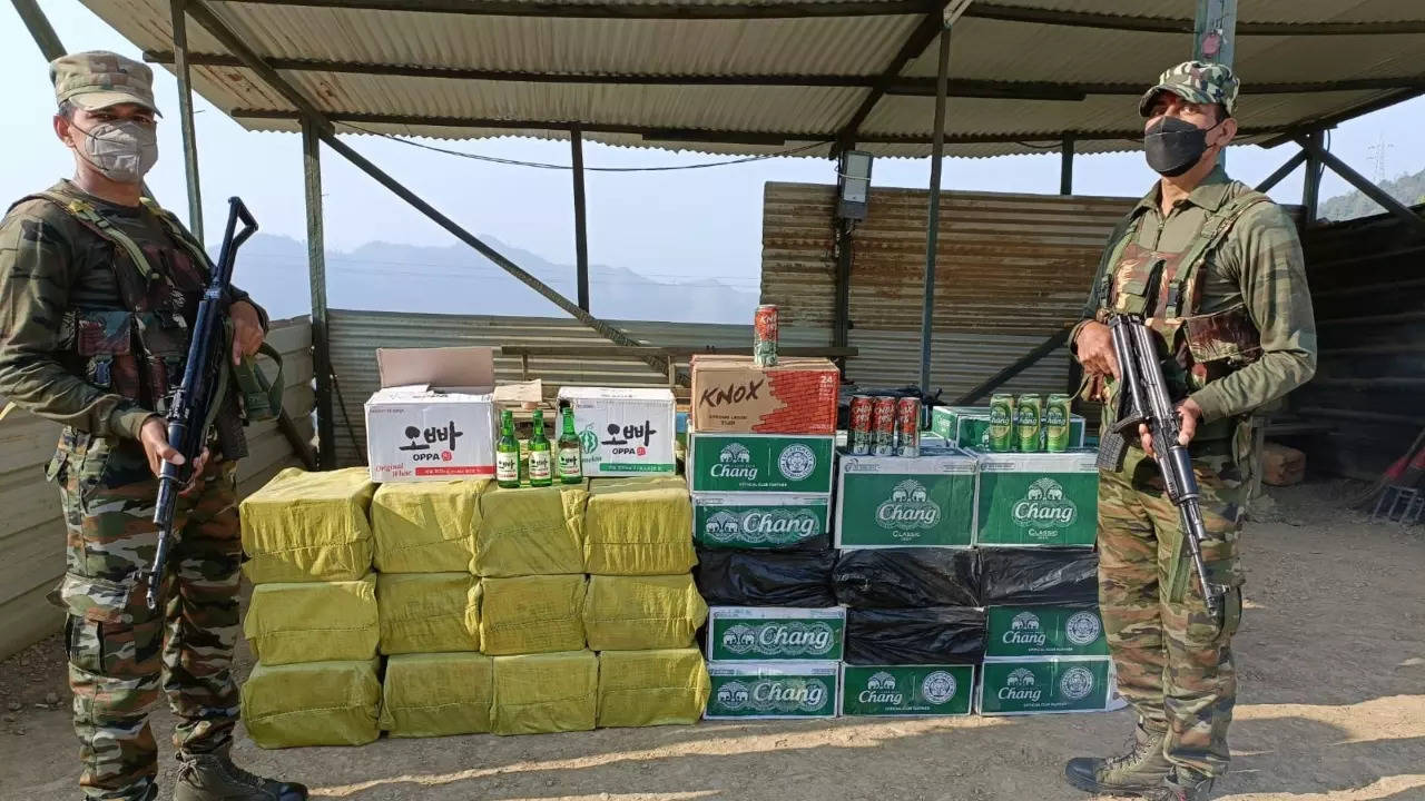 Assam Rifles seize contraband liquor in Tengnoupal District, Manipur (Credit: Assam Rifles/Twitter)
