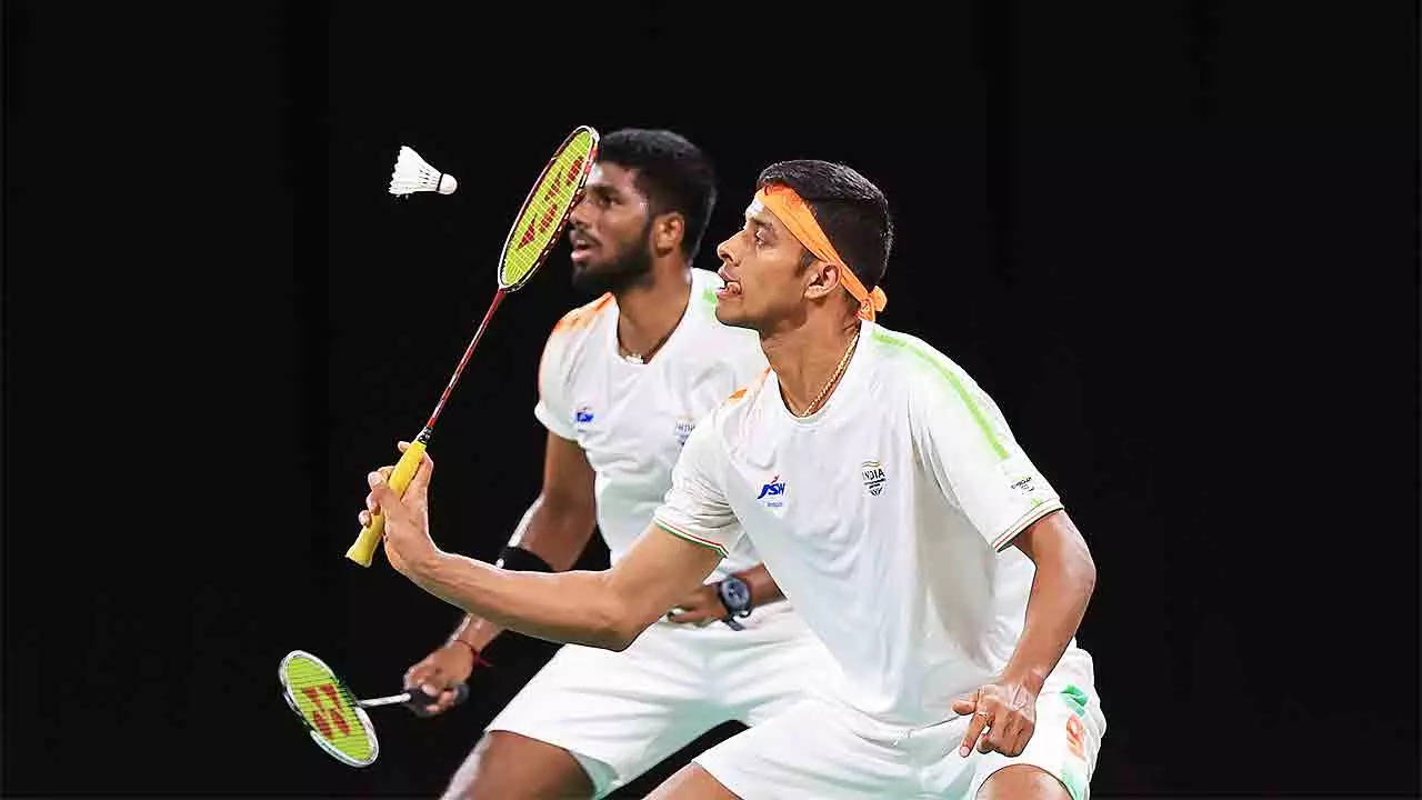 DOUBLE THE IMPACT: Chirag Shetty (right) and Satwiksairaj Rankireddy. (Photo by Alex Pantling/Getty Images)