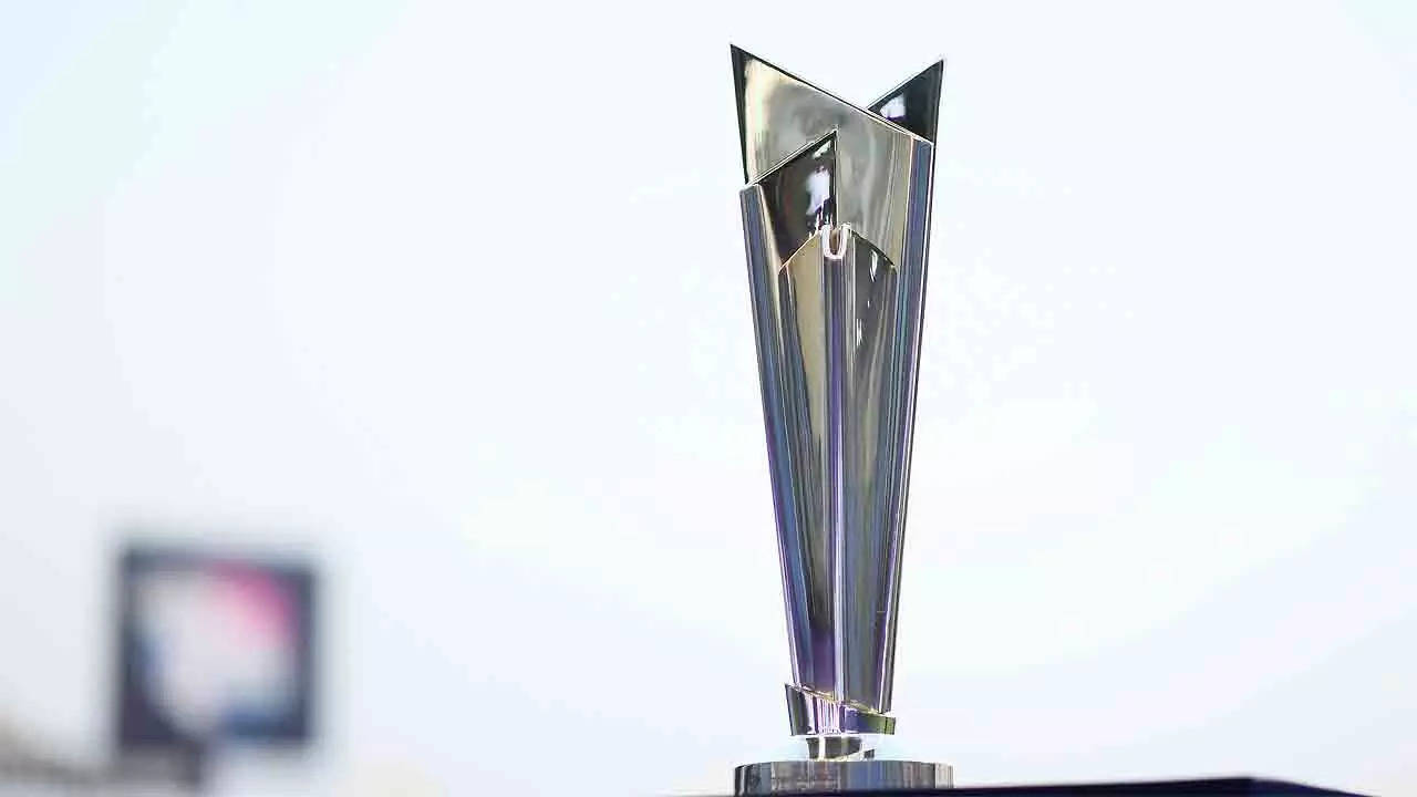 ICC Men's T20 World Cup Trophy. (Photo by Alex Davidson/Getty Images)