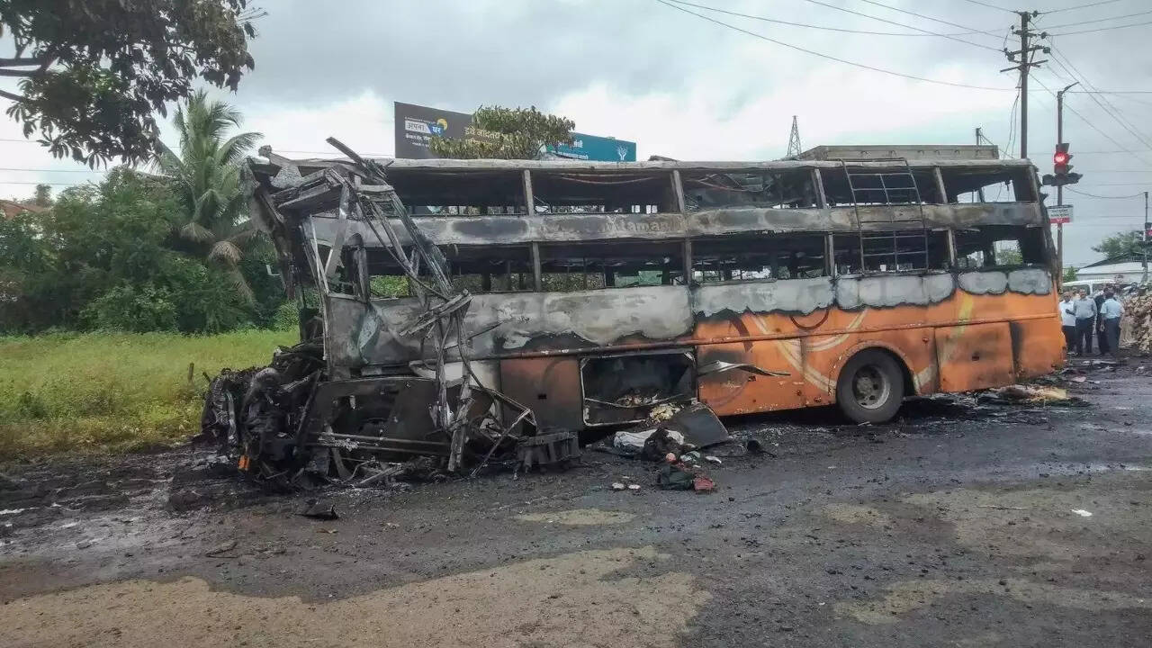 12 die in sleep as bus catches fire after hitting truck | Nashik News - Times of India