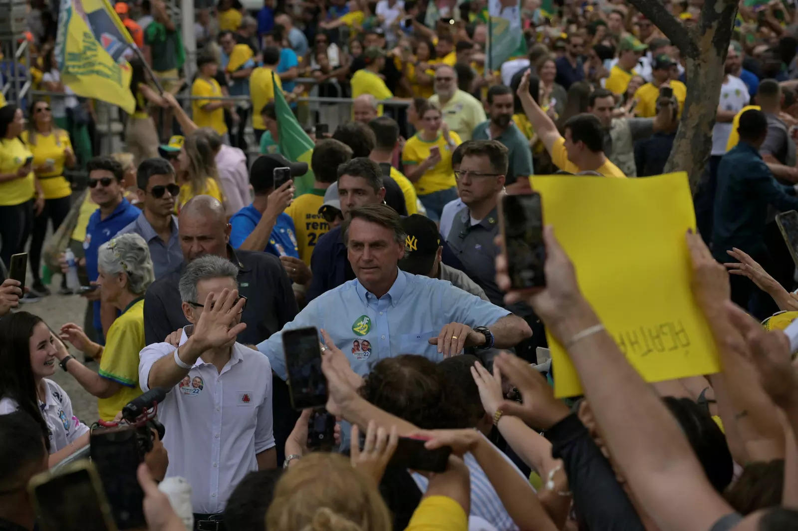 Brazil's President and candidate for re-election Jair Bolsonaro attends a campaign rally in Juiz de Fora in Minas Gerais state 