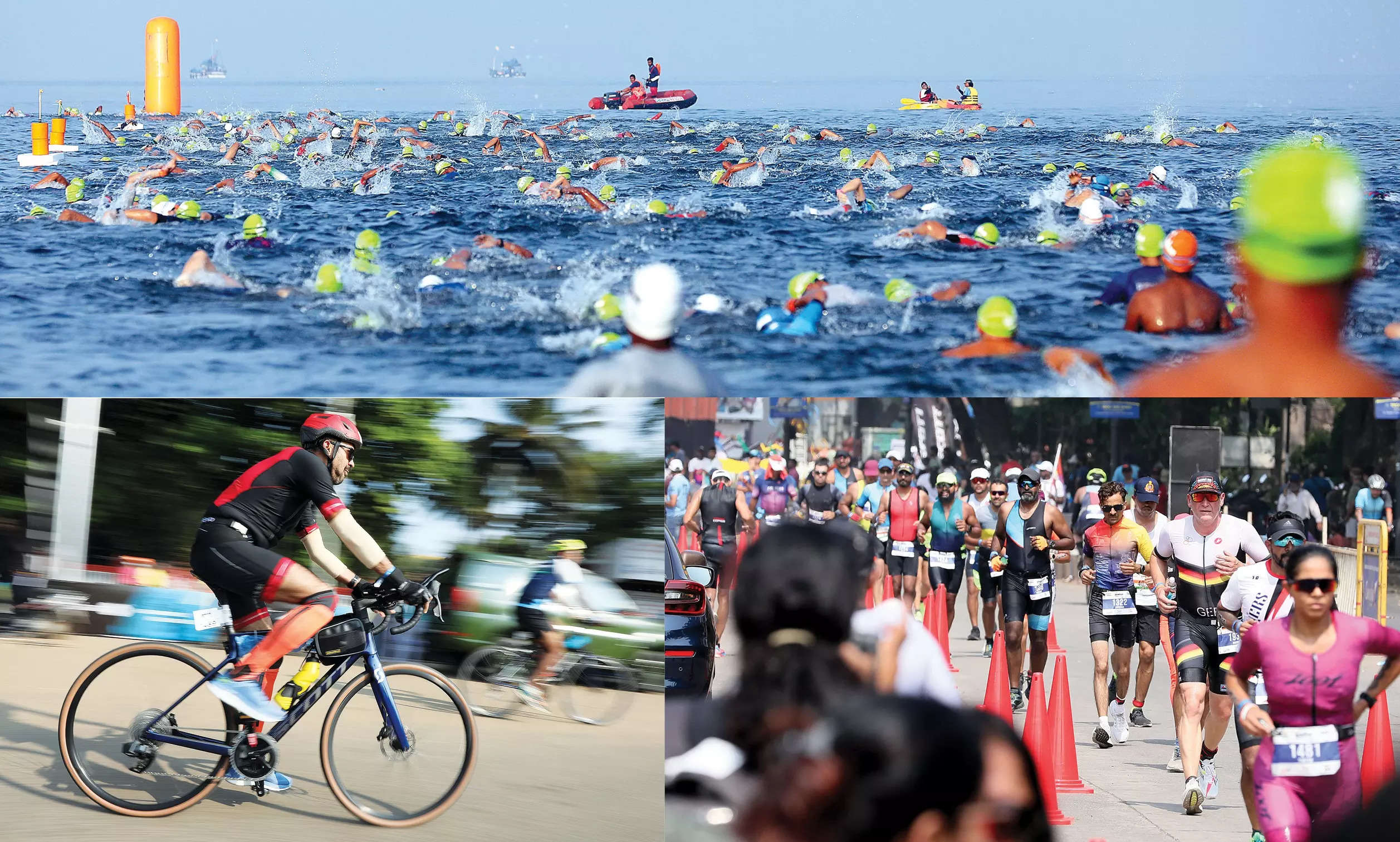 SEA, SUN & SHINE: Participants swim, cycle and run in their quest for the Ironman title near Miramar beach on Sunday