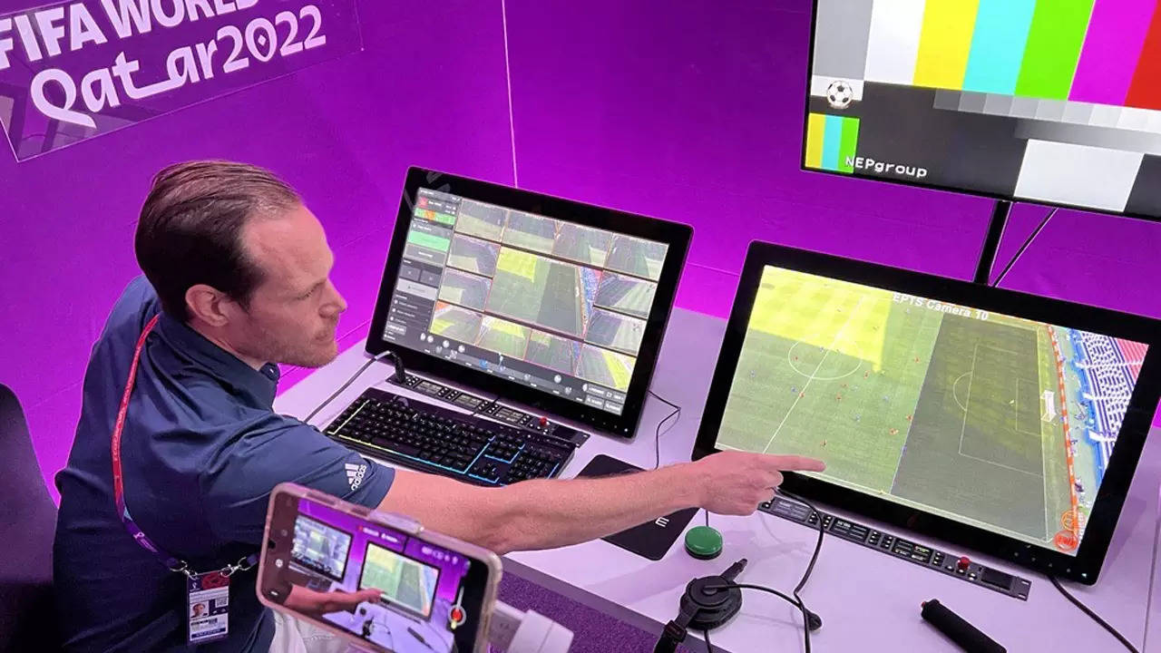 Head of Football Technology Sebastian Runge shows media the VAR room to be used for the opening game. (Reuters Photo)