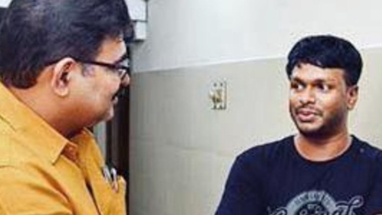 Mayor M Anil Kumar with Harsha Kumar, Gautam’s father, on Friday
