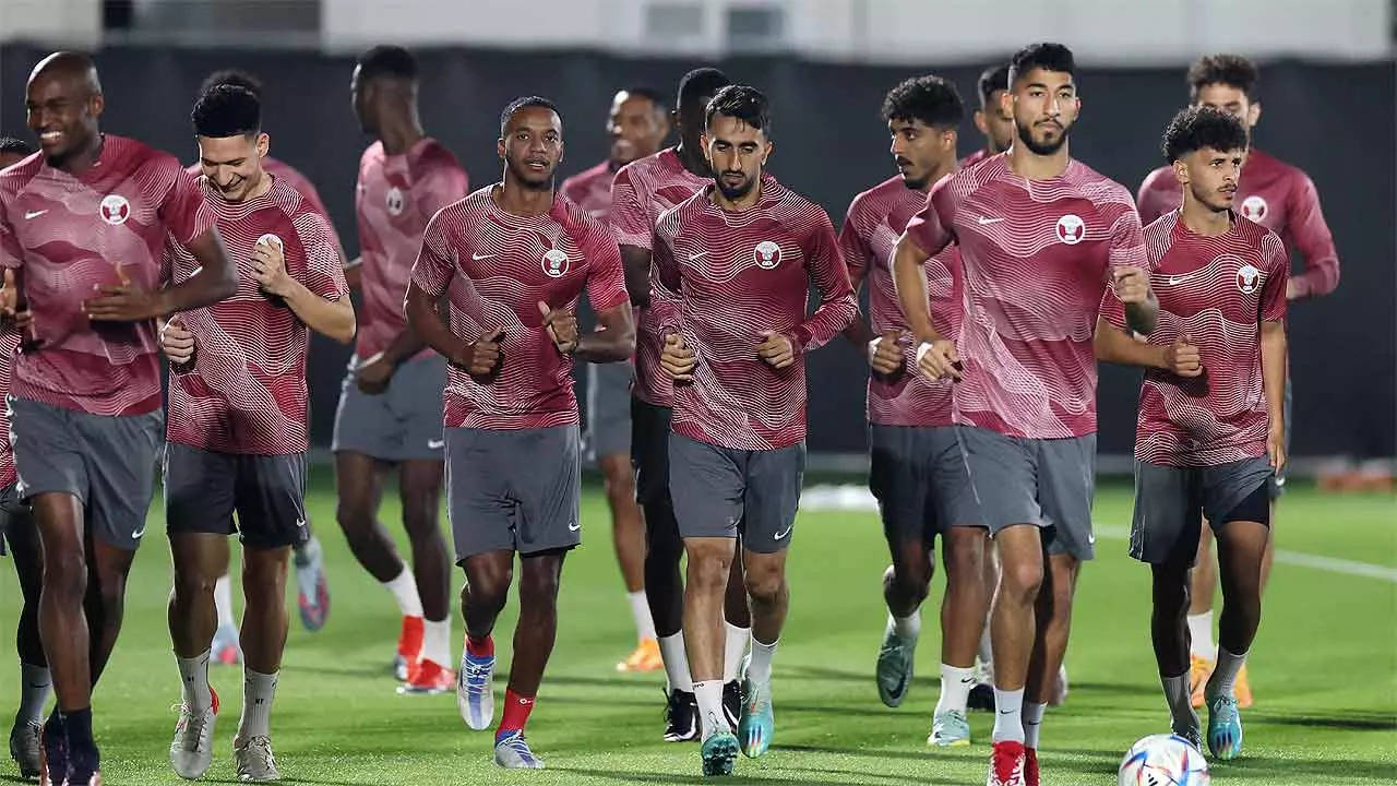 Qatar players during a training session at the Aspire training site in Doha. (AFP Photo)