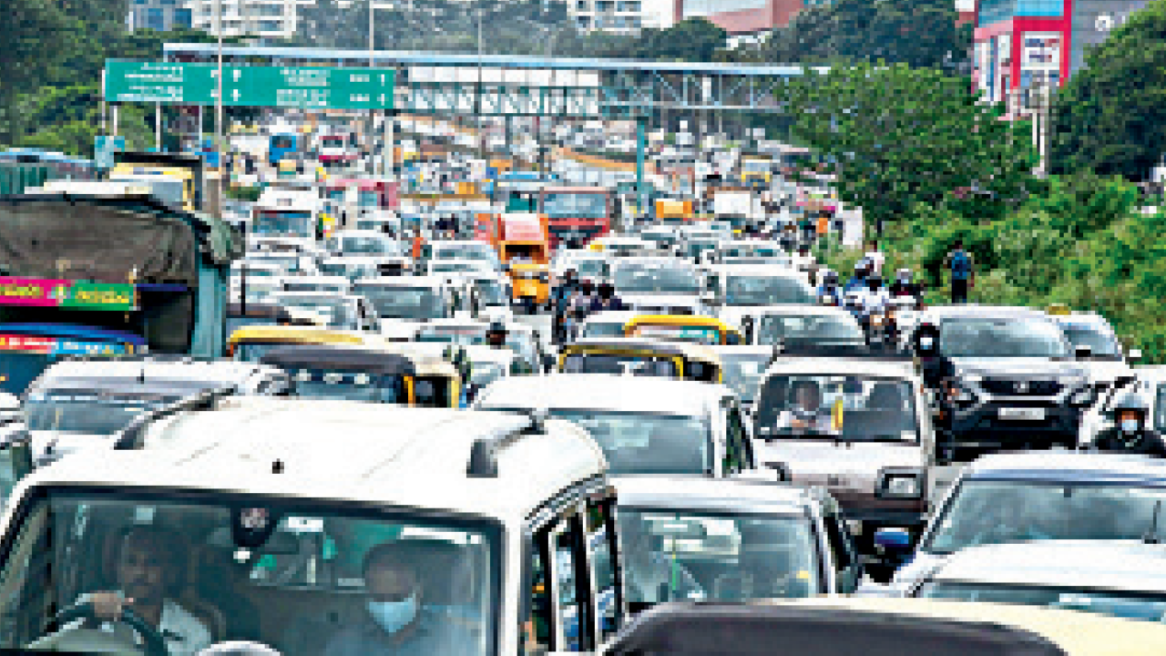 File photo of traffic at Hebbal flyover, which is among the 9 junctions