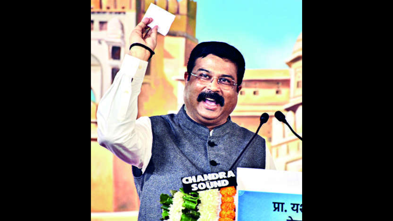 Union minister Dharmendra Pradhan speaks at the ABVP summit in Jaipur on Sunday 