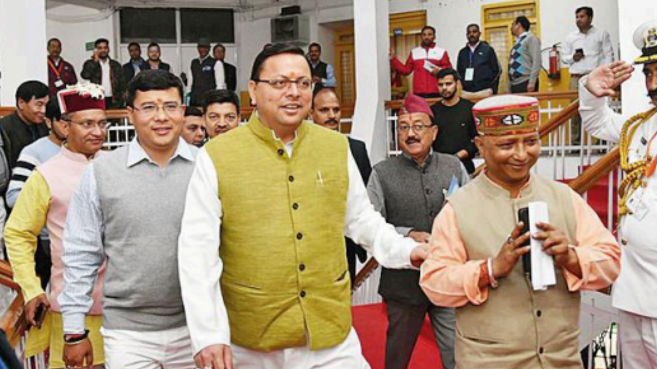 Chief minister Pushkar Singh Dhami and other MLAs during the assembly session on Wednesday