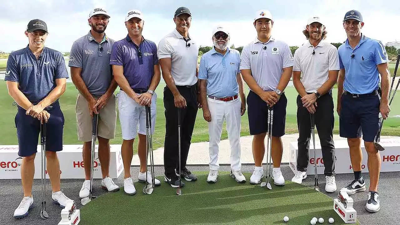 Tiger Woods and Pawan Munjal with participating golfers at Albany. (Tiger Woods Twitter Photo)