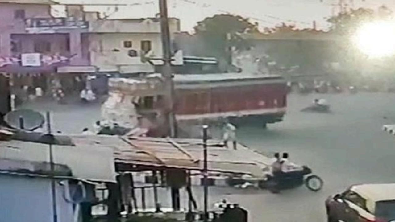 CCTV grab shows the trailer plowing into crowd in bid to save a biker