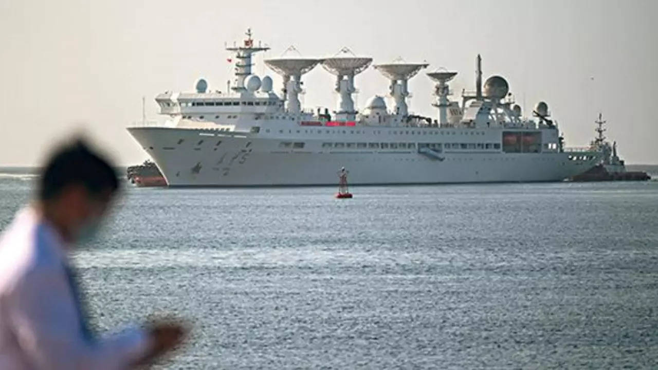 Chinese research and space-tracking vessel Yuan Wang-5 at Hambantota port in this August 16 photo (AFP) 