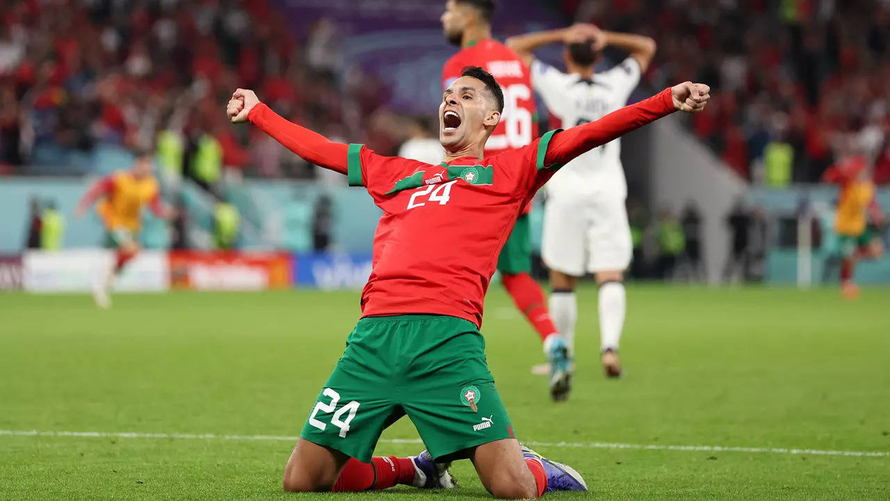 Badr Benoun of Morocco celebrates after the team's victory. (Getty Images)