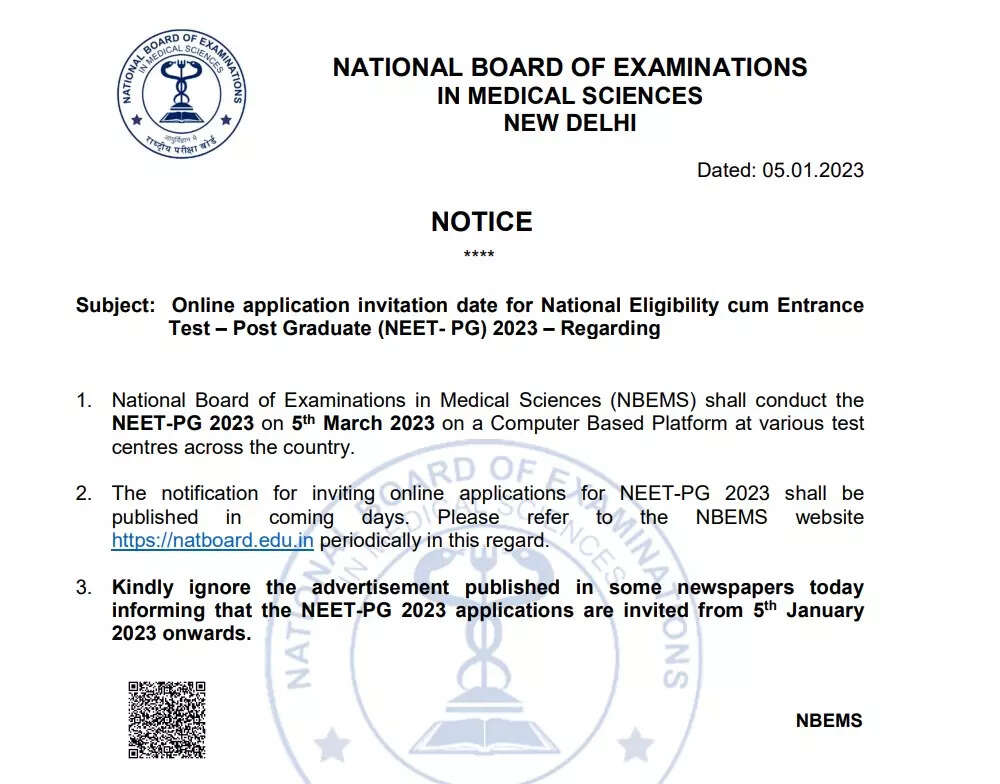 NEET PG 2023 registration not today; check official notice here - Times of  India