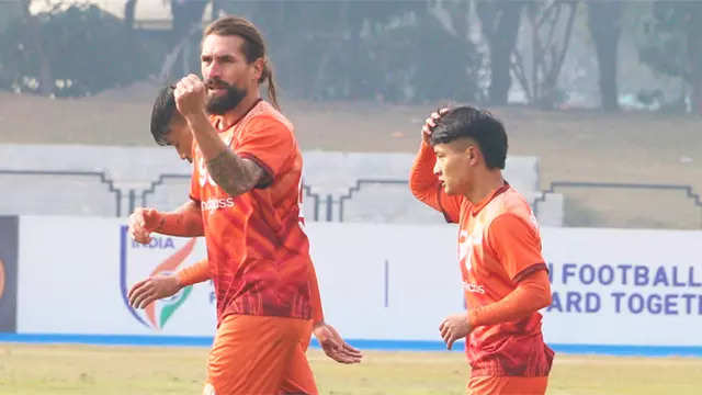 Punjab FC players celebrate after scoring a goal. (Photo courtesy - I-League's Twitter handle)