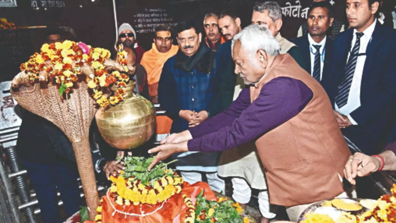 CM Nitish Kumar at Brahmpur temple in Buxar on Wednesday