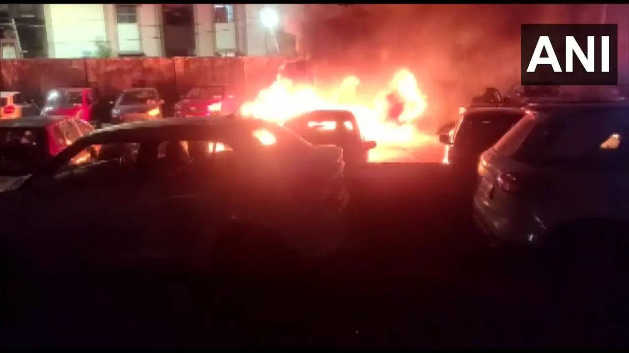 Three cars were burnt to ashes while three others partially burnt. (ANI photo)