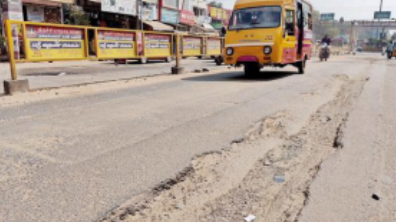 Damaged roads around central bus stand and Railway junction in Trichy