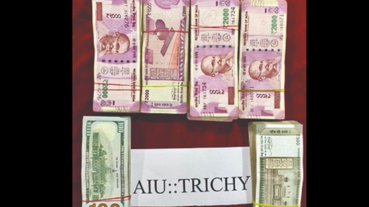  Customs seized foreign currency from two passengers at Trichy international airport on Saturday