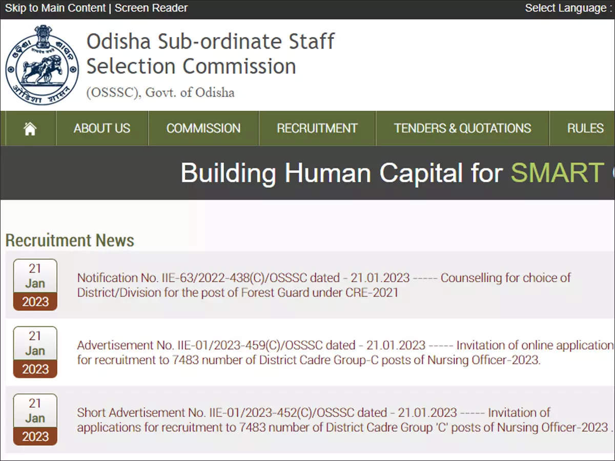 OSSSC Nursing Officer recruitment 2023: Notification released on osssc.gov.in, application from Jan 27