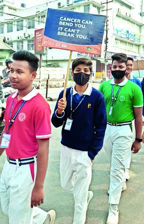 Students take out a rally on the occasion of ‘World Cancer Day’ in Guwahati on Saturday