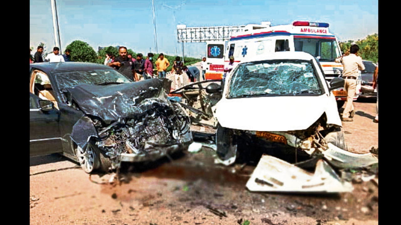 Merc jumps ORR median, crashes into car