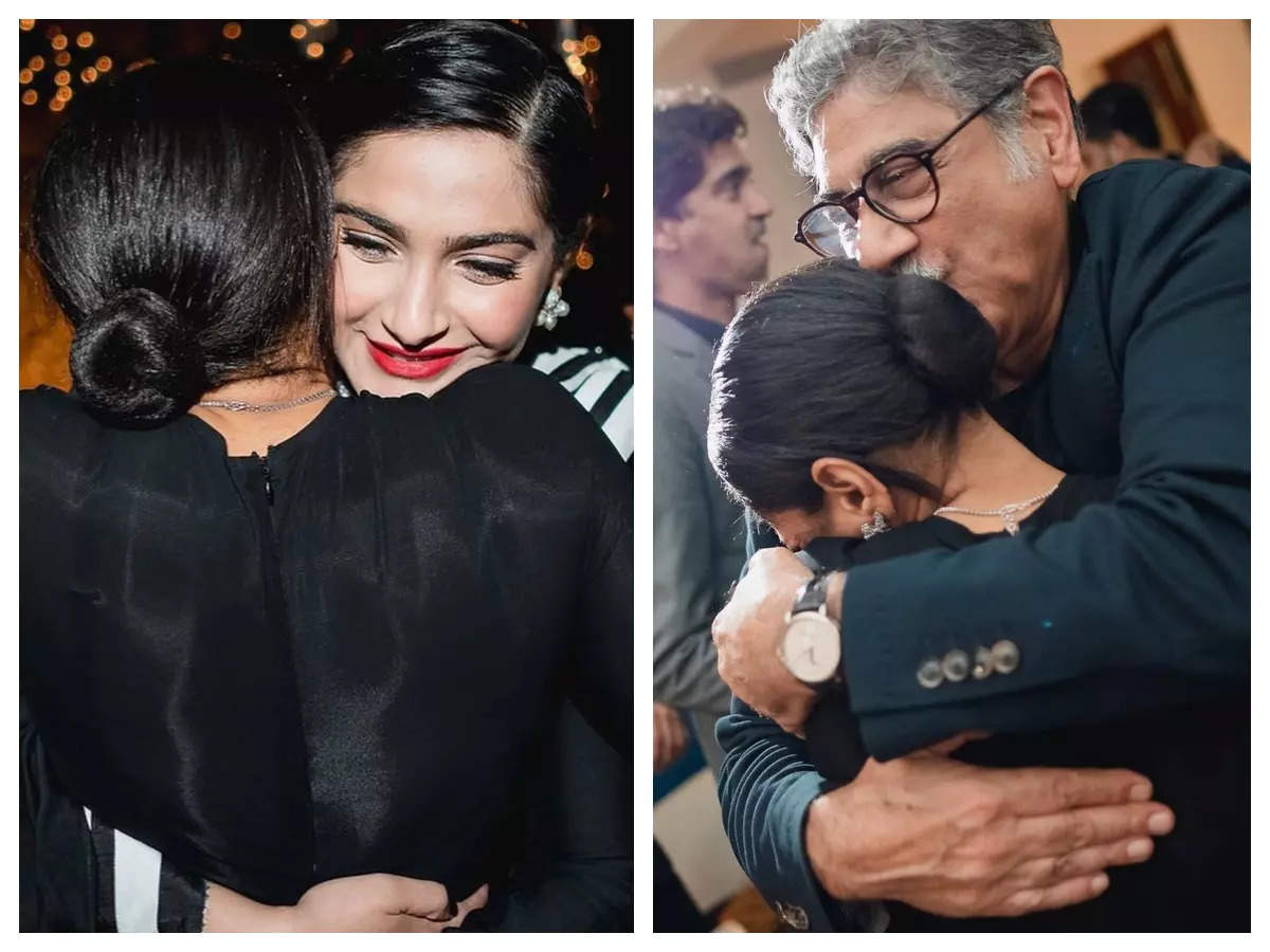 Masaba Gupta gives a tight hug to BFF Sonam Kapoor at her post-wedding bash – See photos | Hindi Movie News