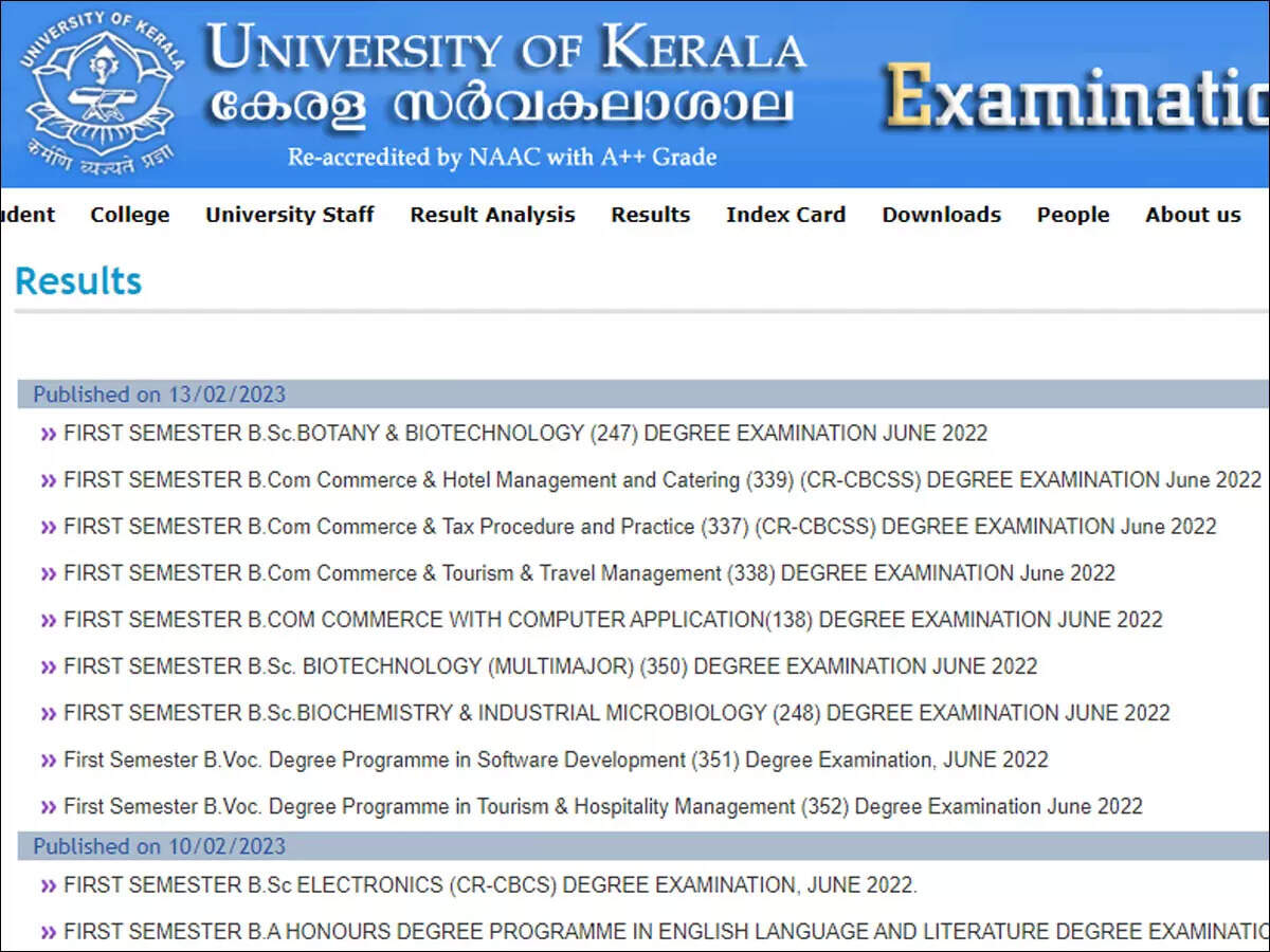 Kerala University first semester result for B.Sc, B.com, B.Voc exam 2023 announced, direct link – Times of India