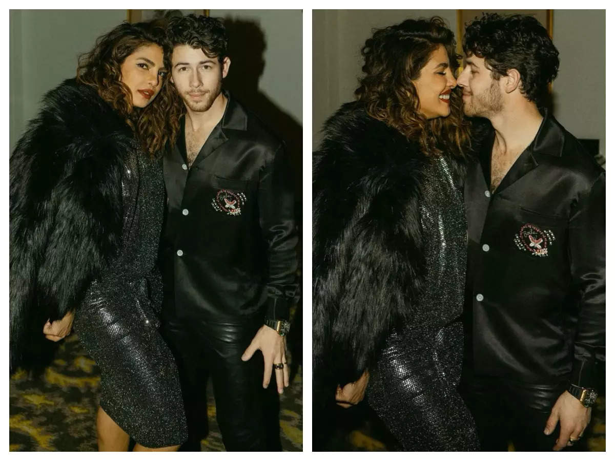 Nick twins in black with his Priyanka Chopra