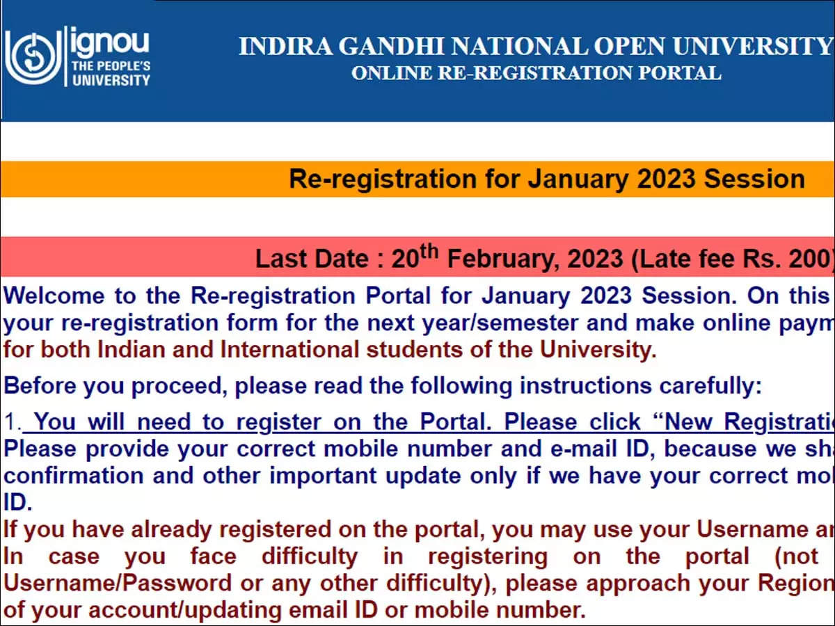 IGNOU re-registration window for January 2023 closes today, apply on ignou.ac.in – Times of India