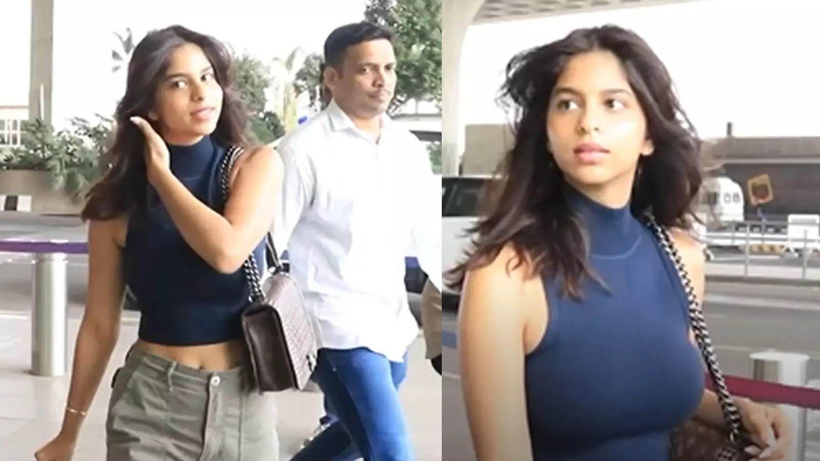 Suhana Khan was spotted at the airport wearing a short top, a