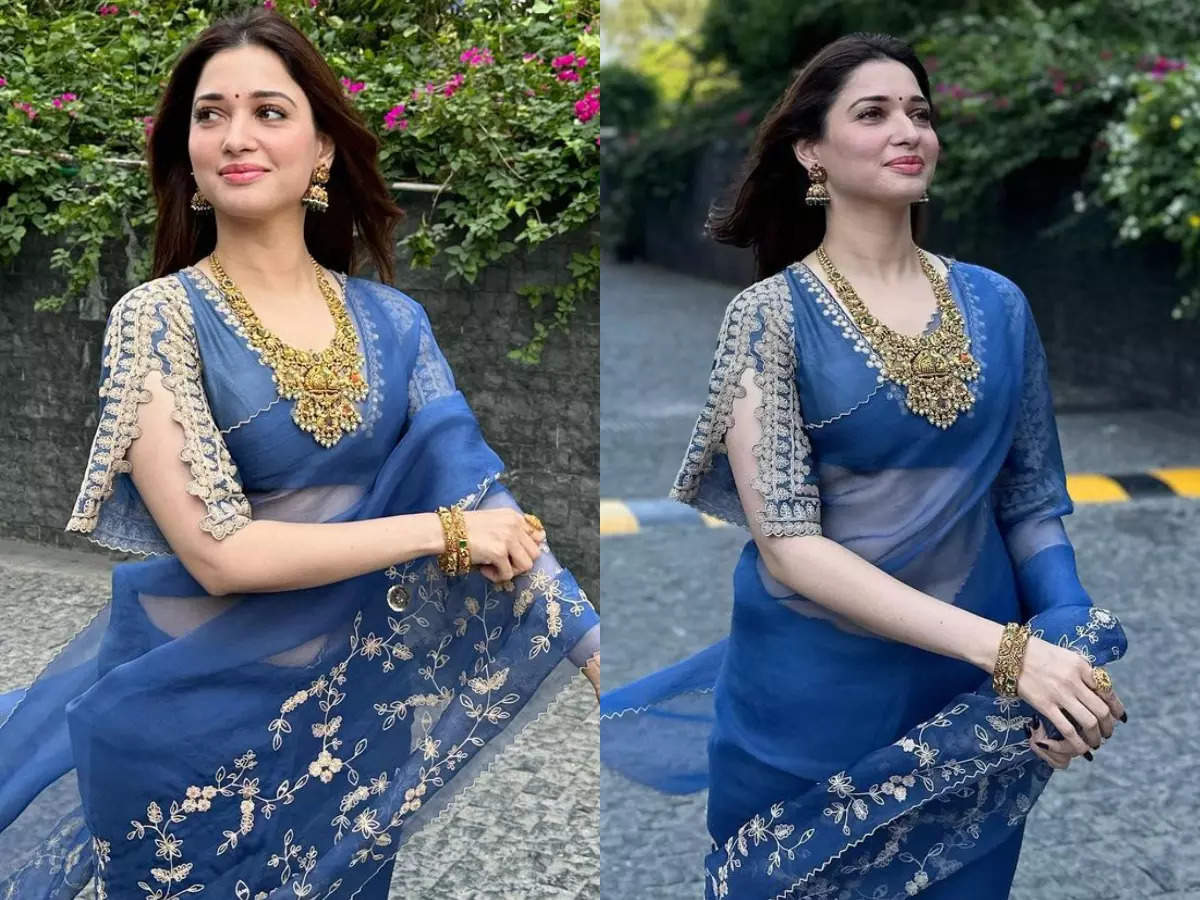Tamannaah exudes radiance in a blue sari