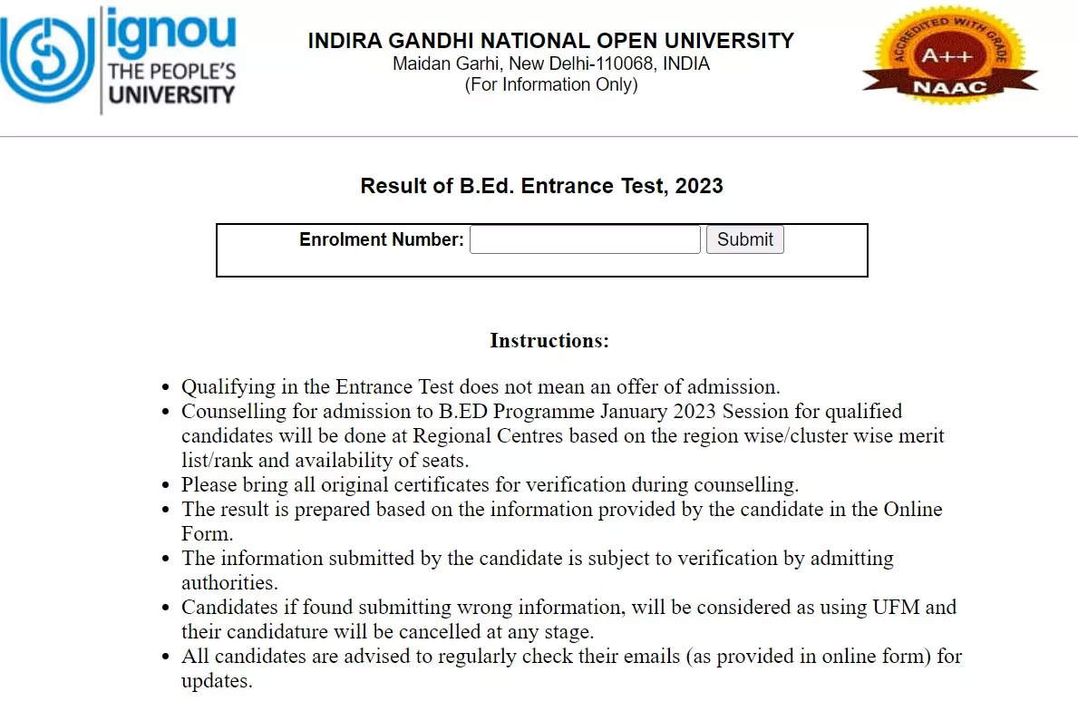 IGNOU BEd Result 2023 declared on ignou.ac.in, check direct link here
