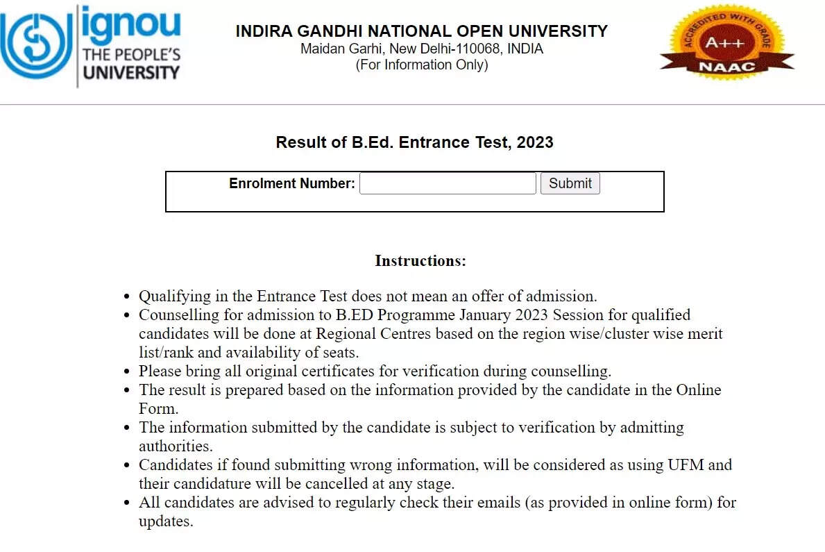 IGNOU BEd Result 2023 declared on ignou.ac.in, check direct link here