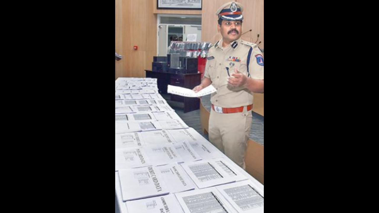 Cyberabad CP Raveendra shows the recovered personal data of crores of citizens on Thursday
