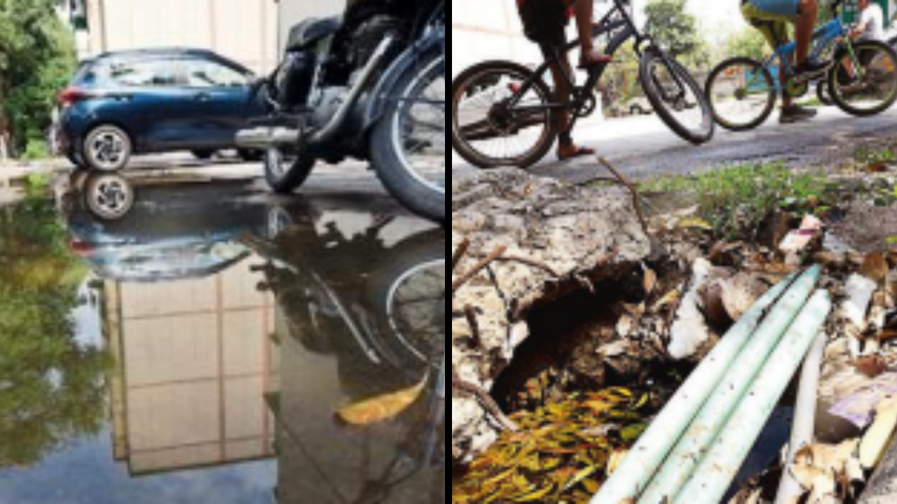 Waterlogging, exposed pipes on the society premises
