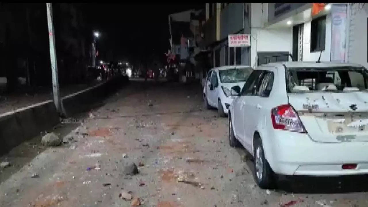 Police said that some vehicles including a police car were also damaged in the violence. Photo: ANI