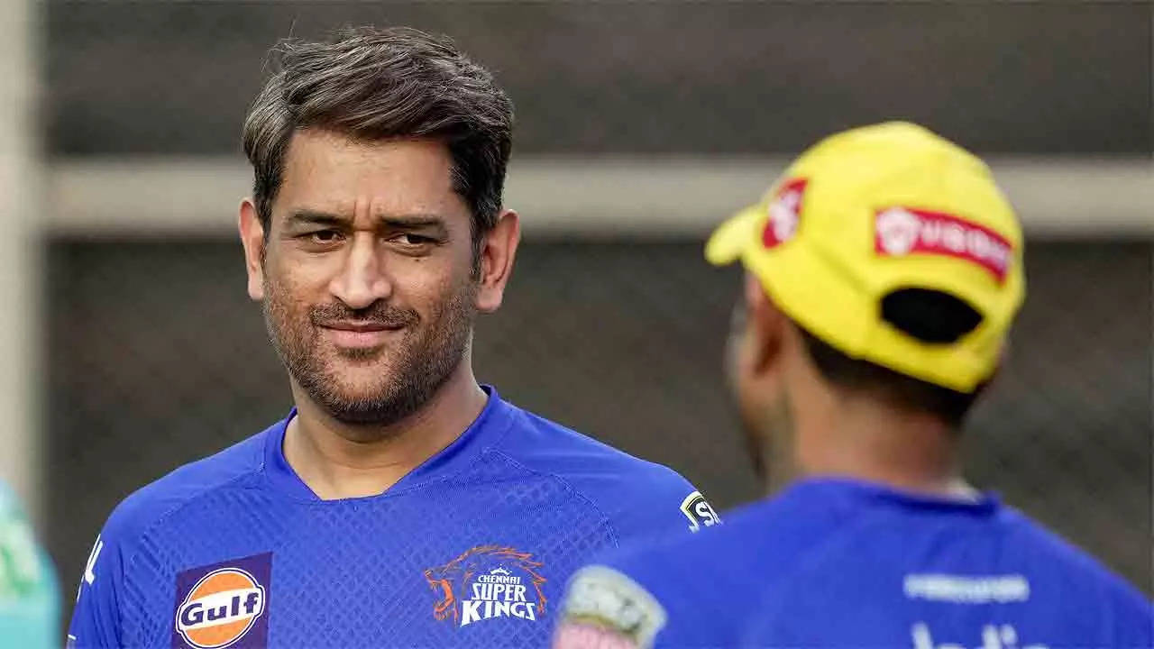 MS Dhoni during a practice session at Narendra Modi Stadium in Ahmedabad. (PTI Photo)