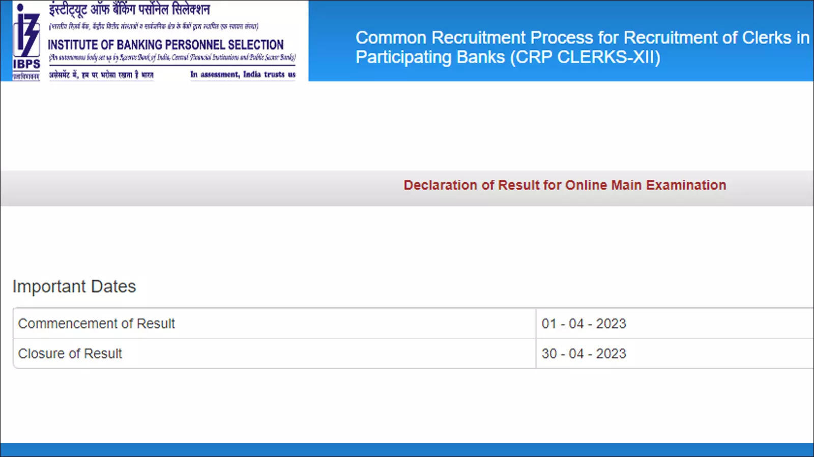 IBPS CRP-Clerks-XII Result 2023 announced on ibps.in; download here – Times of India