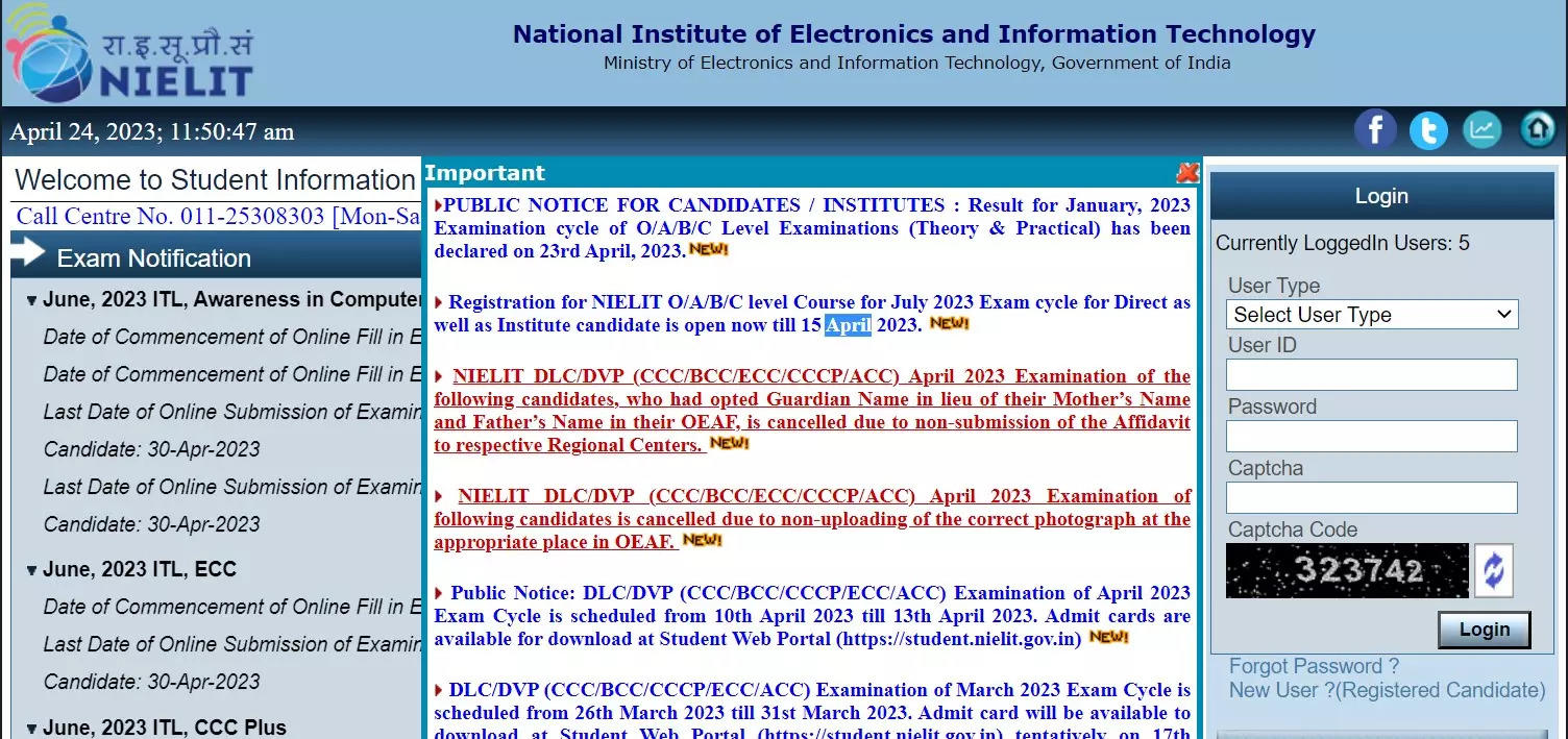 NIELIT January 2023 Result: NIELIT January 2023 result declared for O, A, B, C levels on student.nielit.gov.in – Times of India