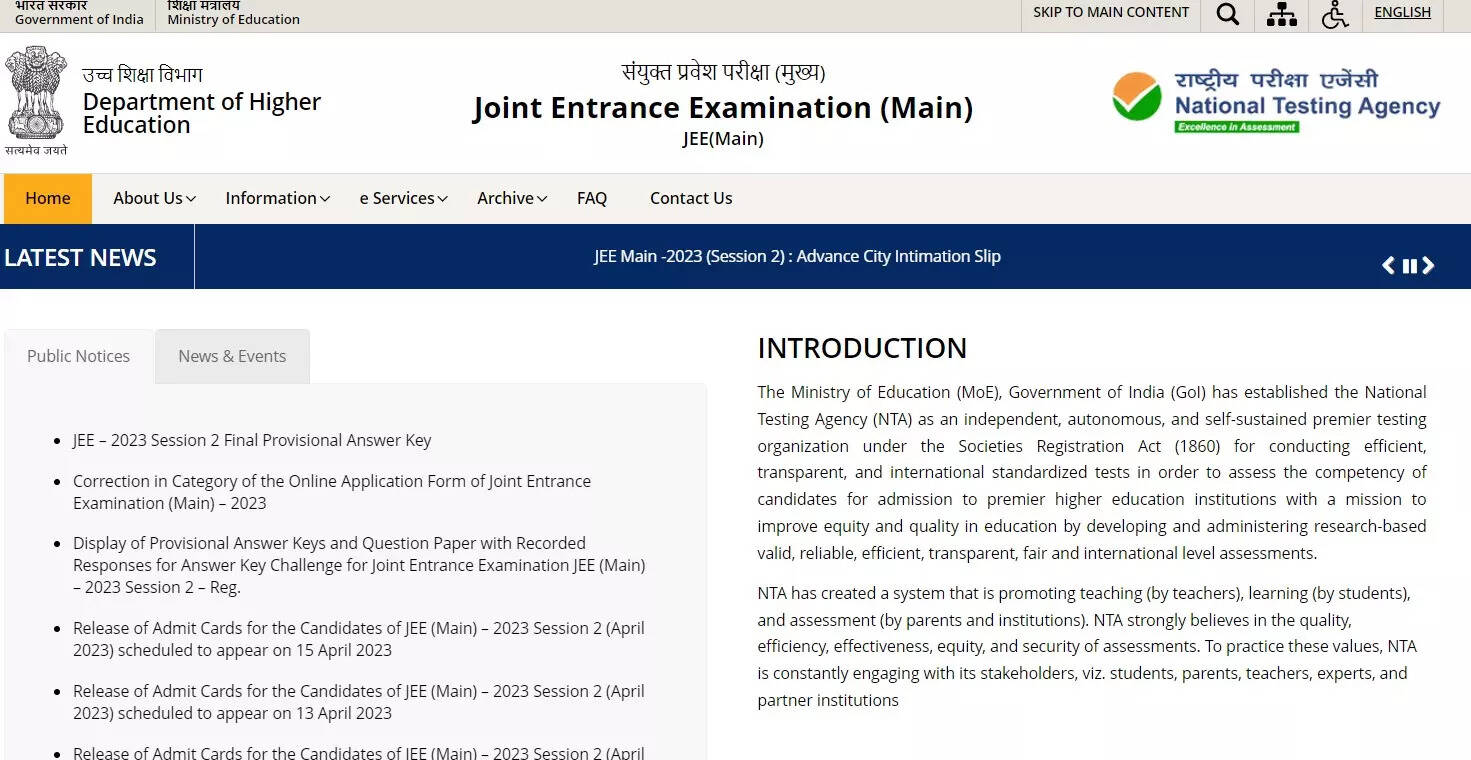 JEE Main 2023 Final Answer Key: JEE Main 2023 Final Answer Key released on jeemain.nta.nic.in, download PDF here – Times of India