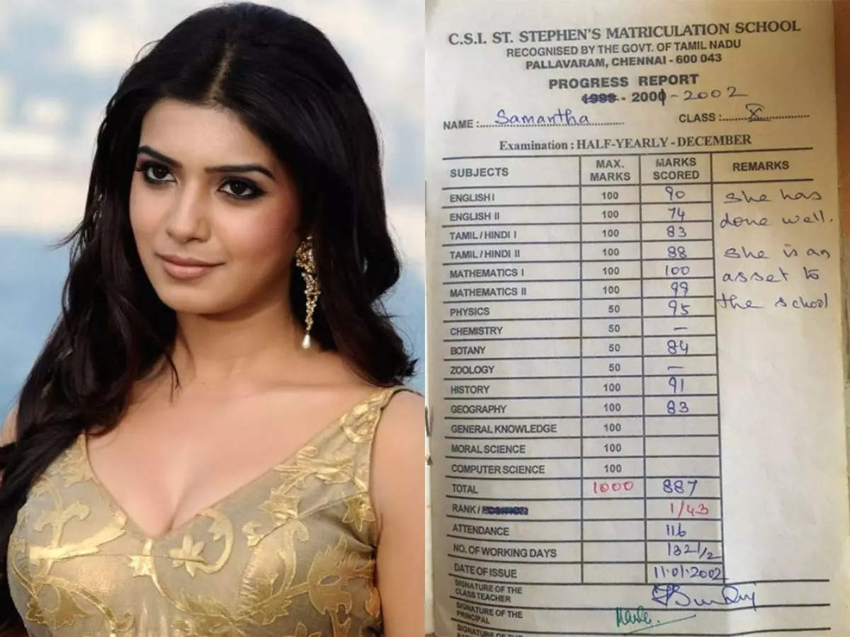 Samantha Ruth Prabhu's report card from class ten goes viral ...