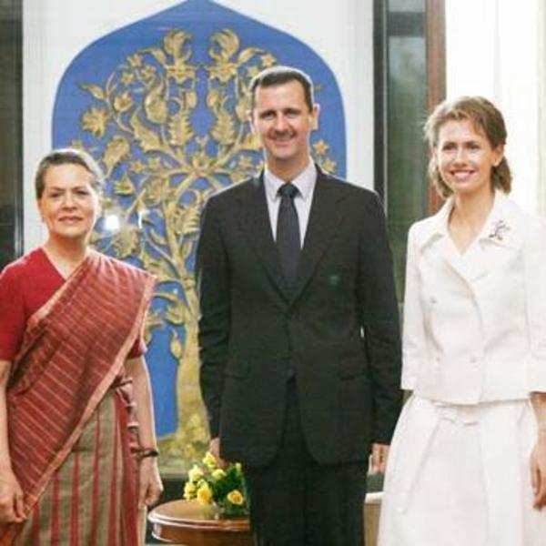 UPA Chairperson Sonia Gandhi with Syrian President Bashar al Assad