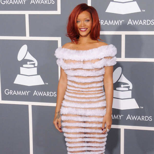 rihanna white cut out dress Rihanna White Jersey Two-piece Beaded Neck Dress
