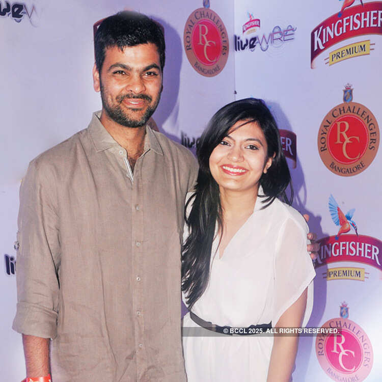 RP Singh with wife Devanshi during a bash for Royal Challengers Bangalore  team, at a club in Bangalore.