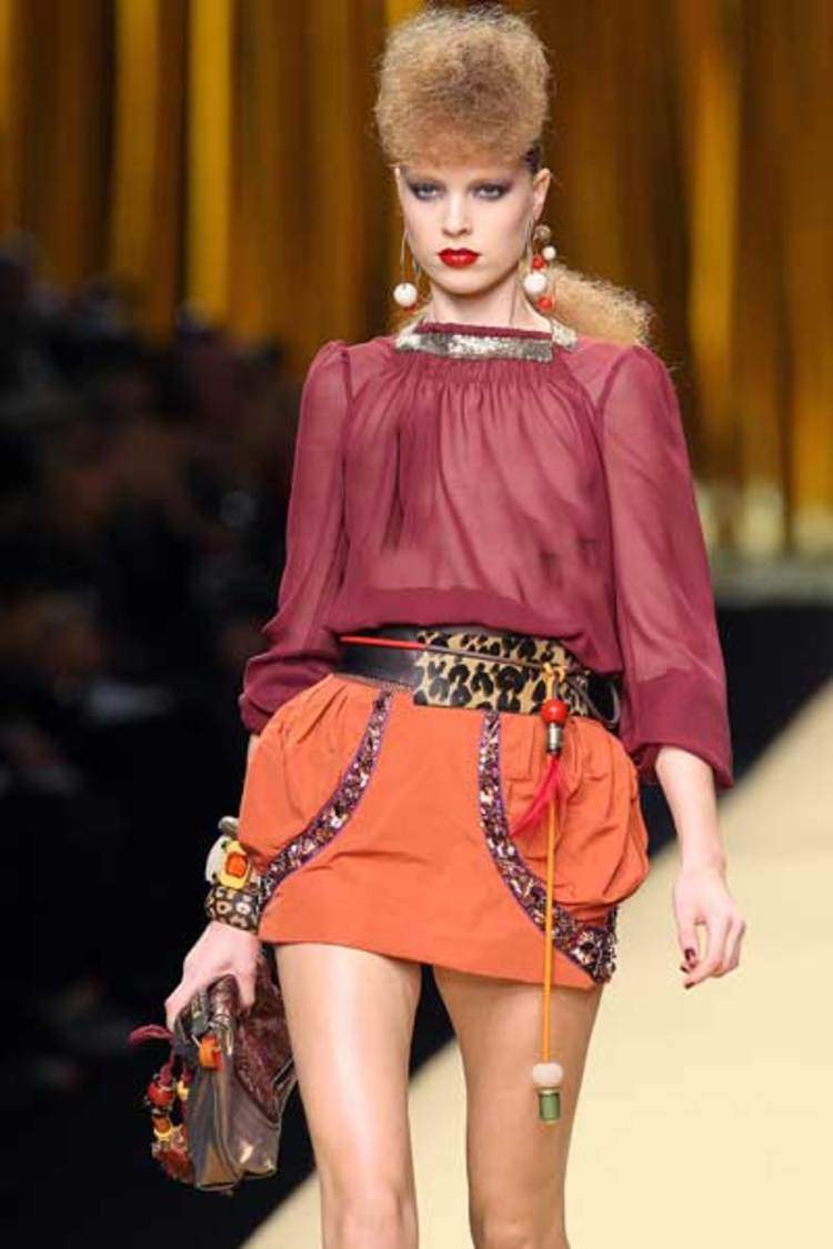 A model displays a creation by US designer Marc Jacobs for Louis Vuitton  Fall-Winter 2008-2009 Ready-to-Wear collection presentation held at La Cour  Carre du Louvre in Paris, France, on March 2, 2008.