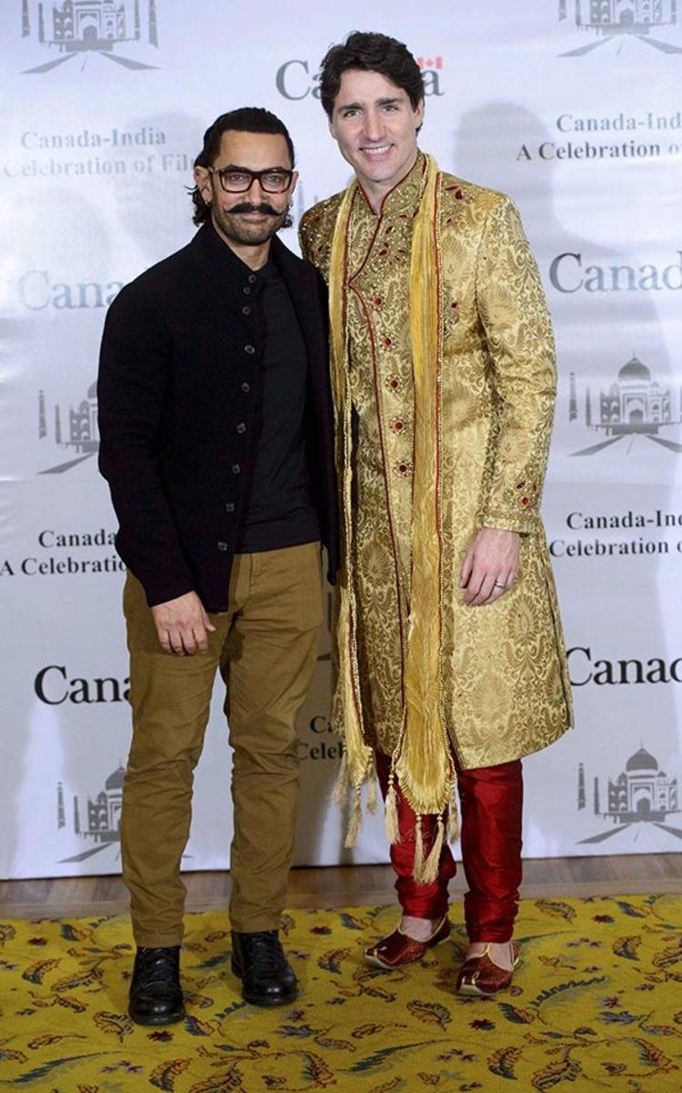 Aamir Khan Poses With Canadian Prime Minister Justin Trudeau During An Event Held In Mumbai Photogallery