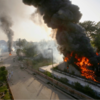 Protesters set a building on fire in Quetta