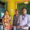 A bride cast her vote at a polling booth (No 165) in Makonahalli in Mudigere Assembly Constituency of Chikkamagalur District.